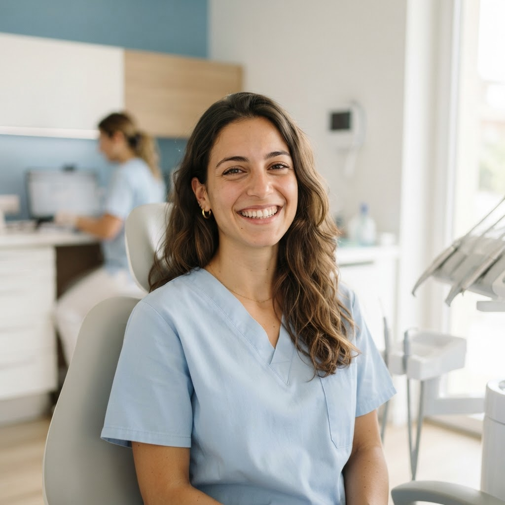 Paziente sorridente nello studio Lumina Dental
